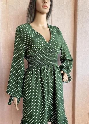 Платье зелено в горох тренд сезона shein объемное л/422 фото
