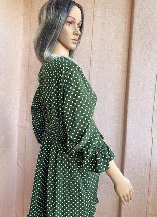 Платье зелено в горох тренд сезона shein объемное л/424 фото