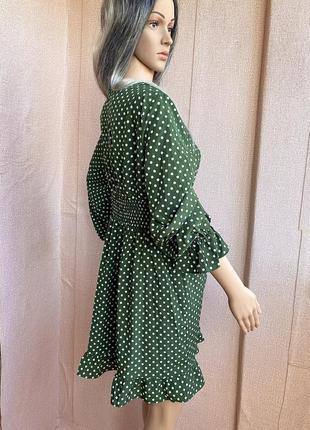 Платье зелено в горох тренд сезона shein объемное л/425 фото