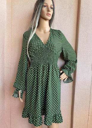 Платье зелено в горох тренд сезона shein объемное л/423 фото