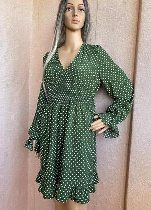 Платье зелено в горох тренд сезона shein объемное л/4210 фото