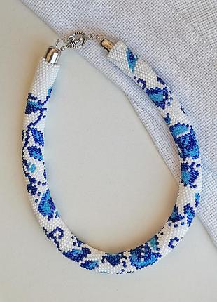Украшение из бисера колье-жгут "гжель"