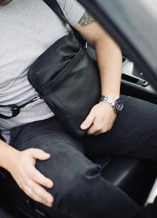 Сумка-мессенджер із натуральної шкіри, сумка через плече чоловіча skill tablet (чорна)