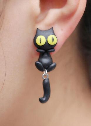 Сережки liresmina jewelry новий дизайн ручної роботи 3d чорний кіт з жовтими очима сережки гвоздики 5.5 см