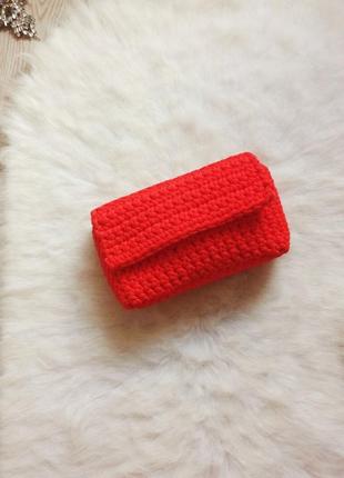 Красная плетеная маленькая сумка клатч ручной работы червона сумочка вязана крючком1 фото