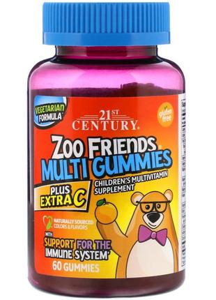 21st century, мультивитамины в виде зверей zoo friends, plus extra c, 60 жевательных конфет