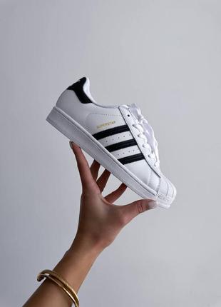 Жіночі та чоловічі білі чорні кросівки кеди adidas superstar classic white black [36-44]