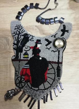 Стильное колье из бисера и натурального камня