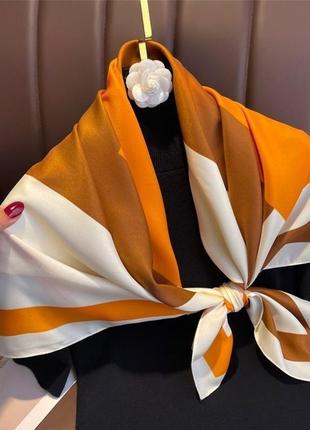 Шовкова хустка в стилі hermes хустина платок на шию на сумку косинка шарф шовк армані 90×90