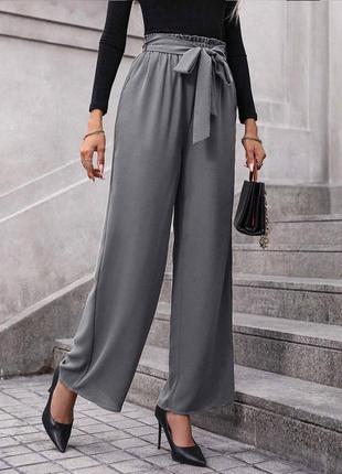 Однотонні жіночі палаццо штани розрізи висока прямі брюки софт легкі жіночі кюлоти кльош посадка класичні об‘ємні прямі широкі літо пояс