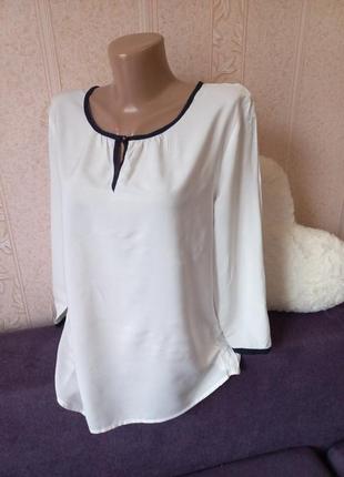 Шикарна легенька стильна білосніжна блуза сорочка з окантовкою6 фото