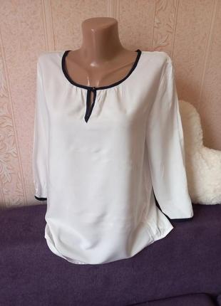 Шикарна легенька стильна білосніжна блуза сорочка з окантовкою3 фото