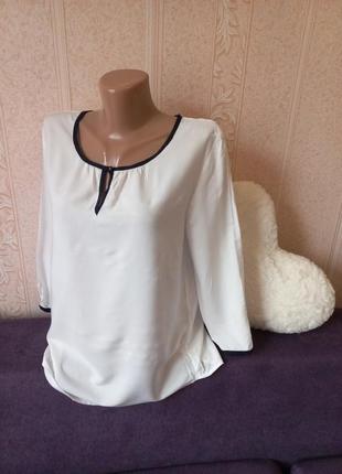 Шикарна легенька стильна білосніжна блуза сорочка з окантовкою2 фото