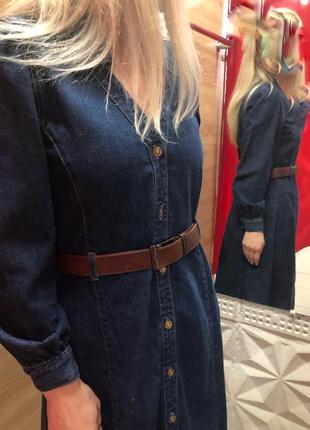 Синее джинсовое платье-рубашка миди с длинными рукавами zara4 фото