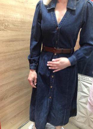 Синее джинсовое платье-рубашка миди с длинными рукавами zara7 фото