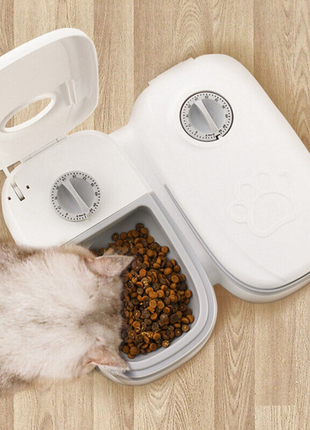 Автоматическая кормушка для двух домашних животных с таймером электрическая миска для корма
