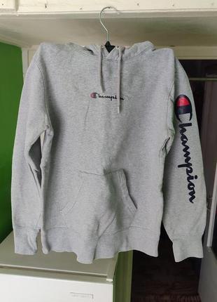 Плотная стильная оригинальная кофта худи толстовка champion hoodie big logo small logo