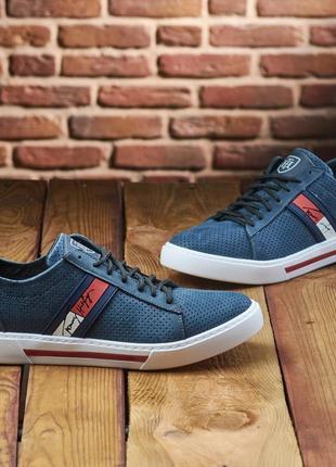 Чоловічі кеди з натуральної шкіри у стилі tommy hilfiger, літні кросівки з перфорацією і синьому кольорі7 фото