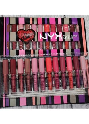 Набор жидких матовых помад nyx velvet matte lip glaze, 12 шт