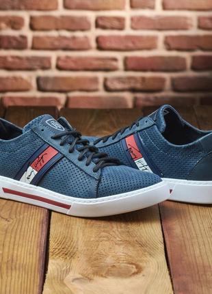 Кеды мужские hilfiger темно - синий, чоловічі шкіряні кеди з перфорованої шкіри4 фото