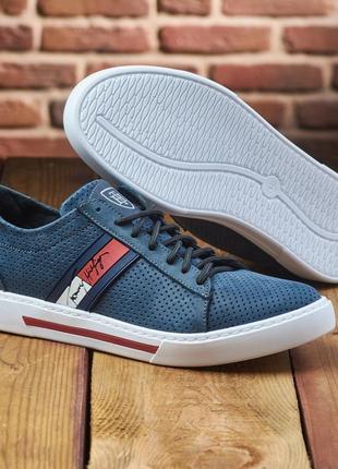 Кеды мужские hilfiger темно - синий, чоловічі шкіряні кеди з перфорованої шкіри2 фото