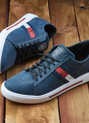 Кеды мужские hilfiger темно - синий, чоловічі шкіряні кеди з перфорованої шкіри