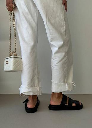 Натуральная кожа, трендовые черные женские шлепанцы