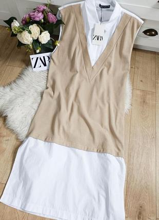 Комбинированное платье-рубашка от zara, размер s-l**