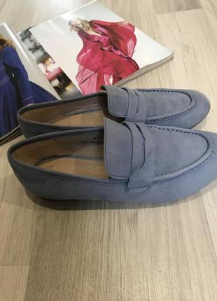 Стильні замшеві блакитні туфлі лофери оксфорди m&s р.377 фото