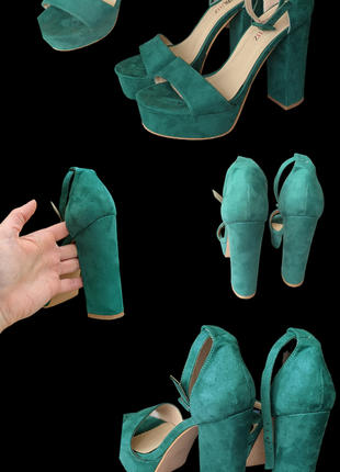 Босоніжки смарагдового кольору 37 розмір на високому каблуці / під замш