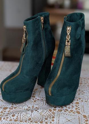 Ботильоны/ ботиночки темно зеленый/пузырький цвет/ размер 37, стелька 23,5см на высоком каблуке5 фото