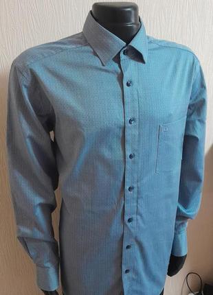 Фирменная хлопковая рубашка голубого цвета в принт olymp luxor modern fit4 фото
