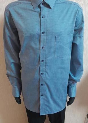 Фирменная хлопковая рубашка голубого цвета в принт olymp luxor modern fit2 фото