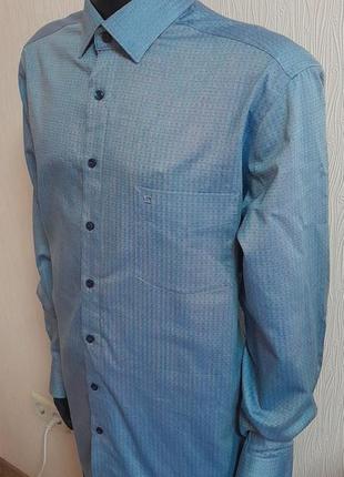 Фирменная хлопковая рубашка голубого цвета в принт olymp luxor modern fit3 фото