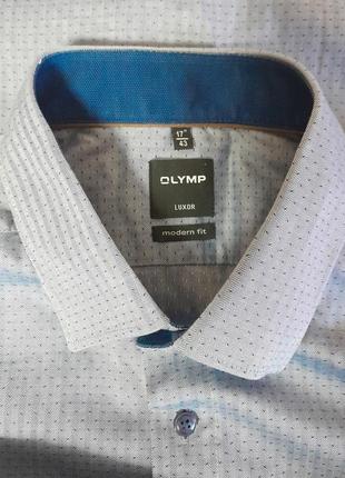 Фирменная хлопковая рубашка голубого цвета в принт olymp luxor modern fit6 фото