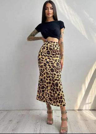 Шелковая юбка леопардовый принт