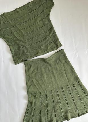 Костюм женский двойной топ юбка ручная вязкая зеленый