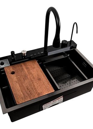 Кухонная мойка 75*45м pvd черная platinum handmade "водопад"