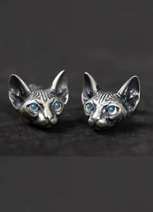 Круті сережки кіт котик сфінкс містика рок готика унісекс