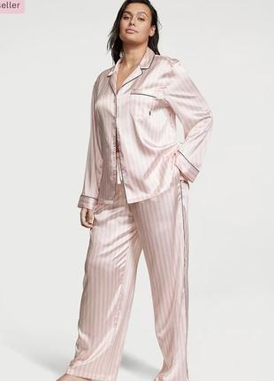 Ідея для подарунку атласна сатинова піжама satin long pj set рожева смужка