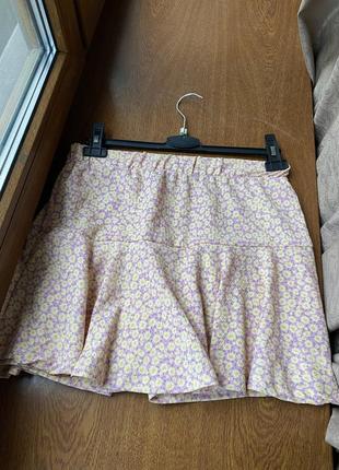 Летняя юбка-шорты юбка с цветочным принтом - розовый цвет м-l 46-48