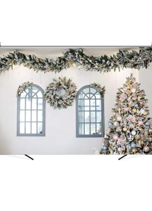 Фотофон, фон для фото вініловий текстурний новорічний decorated xmas windows