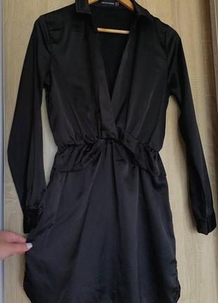 Атласное черное платье plt в стиле zara