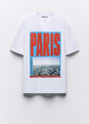 Очень красивая футболка paris zara новая коллекция,футболка zara,хит сезона4 фото