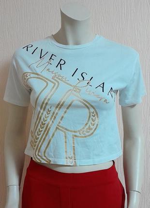 Стильна футболка топ білого кольору з яскравим принтом river island made in turkey