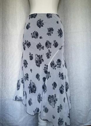 Женская длинная юбка. юбка  белая в розах бренда e.vie. большой размер. батал.