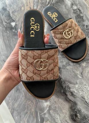 Шльопанці gucci slides black/brown