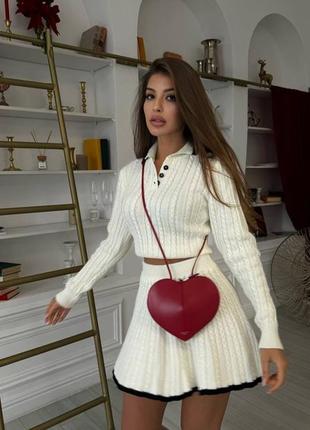 Преміальний молочний вʼязаний костюм в стилі олд мані спідниця міні+джемпер xs s m 42 44 462 фото
