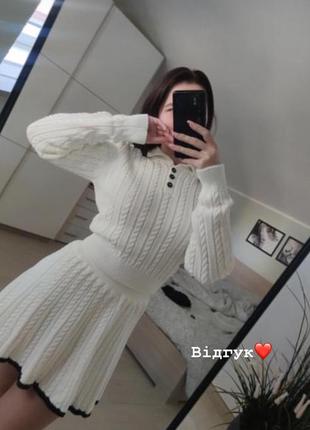Преміальний молочний вʼязаний костюм в стилі олд мані спідниця міні+джемпер xs s m 42 44 467 фото