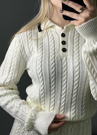 Преміальний молочний вʼязаний костюм в стилі олд мані спідниця міні+джемпер xs s m 42 44 465 фото